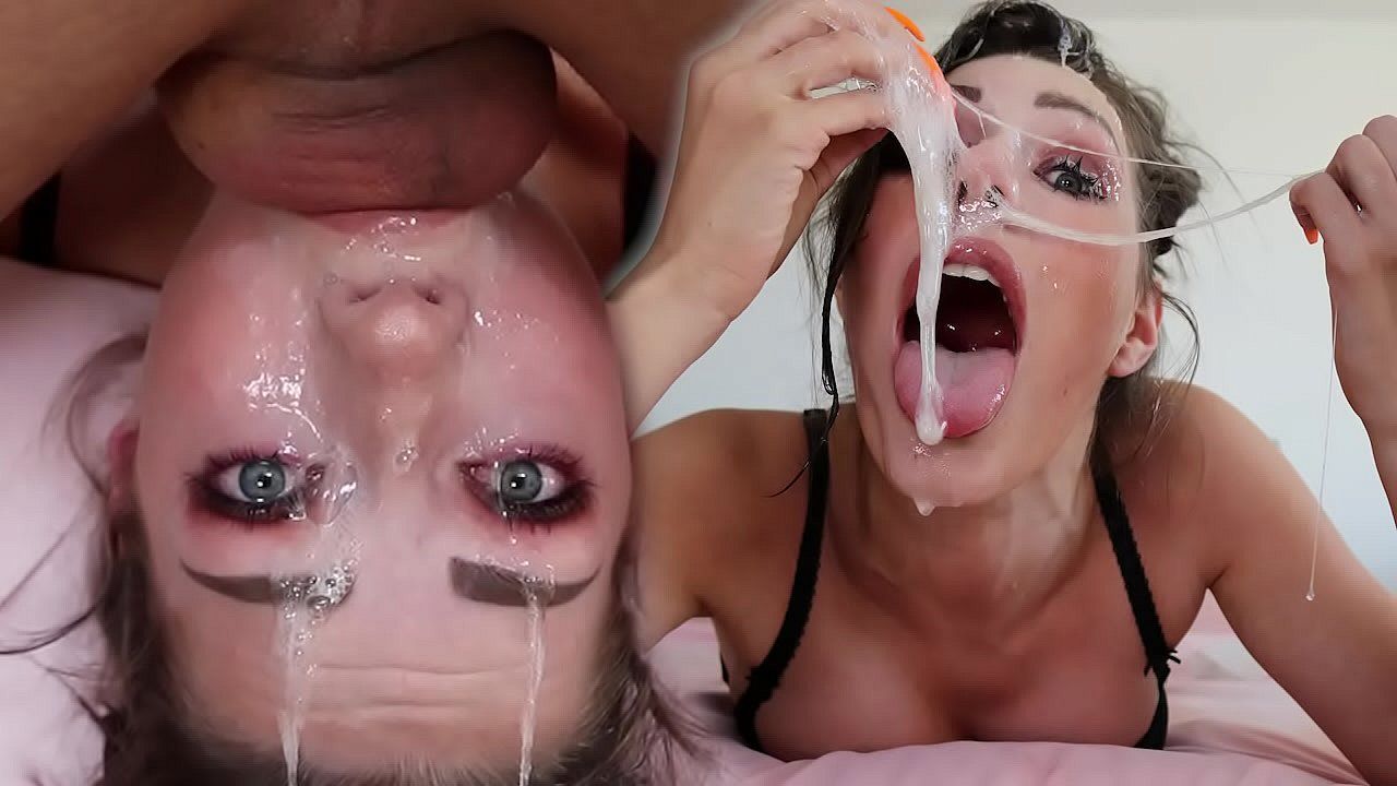 Sloppy upside down throat fuck facefucking