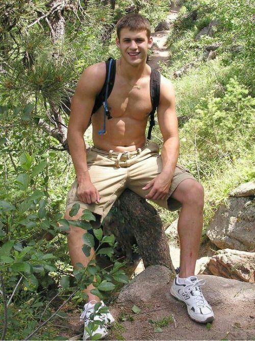 Boys hiking naked